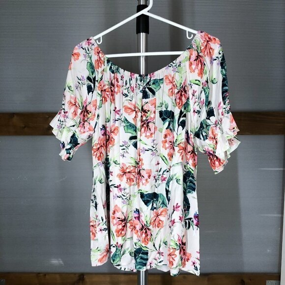 Nwt ANTHRO SANCTUARY Paradise Short Sleeve Off the Shoulder Blouse Top Sz L - Picture 4 of 8